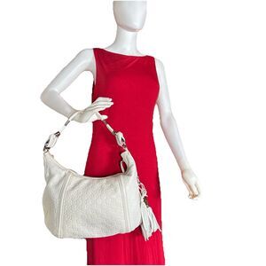 GUCCI GG SHW Techro Horsebit Medium Hobo Hand Bag 240216 Calfskin Leather White